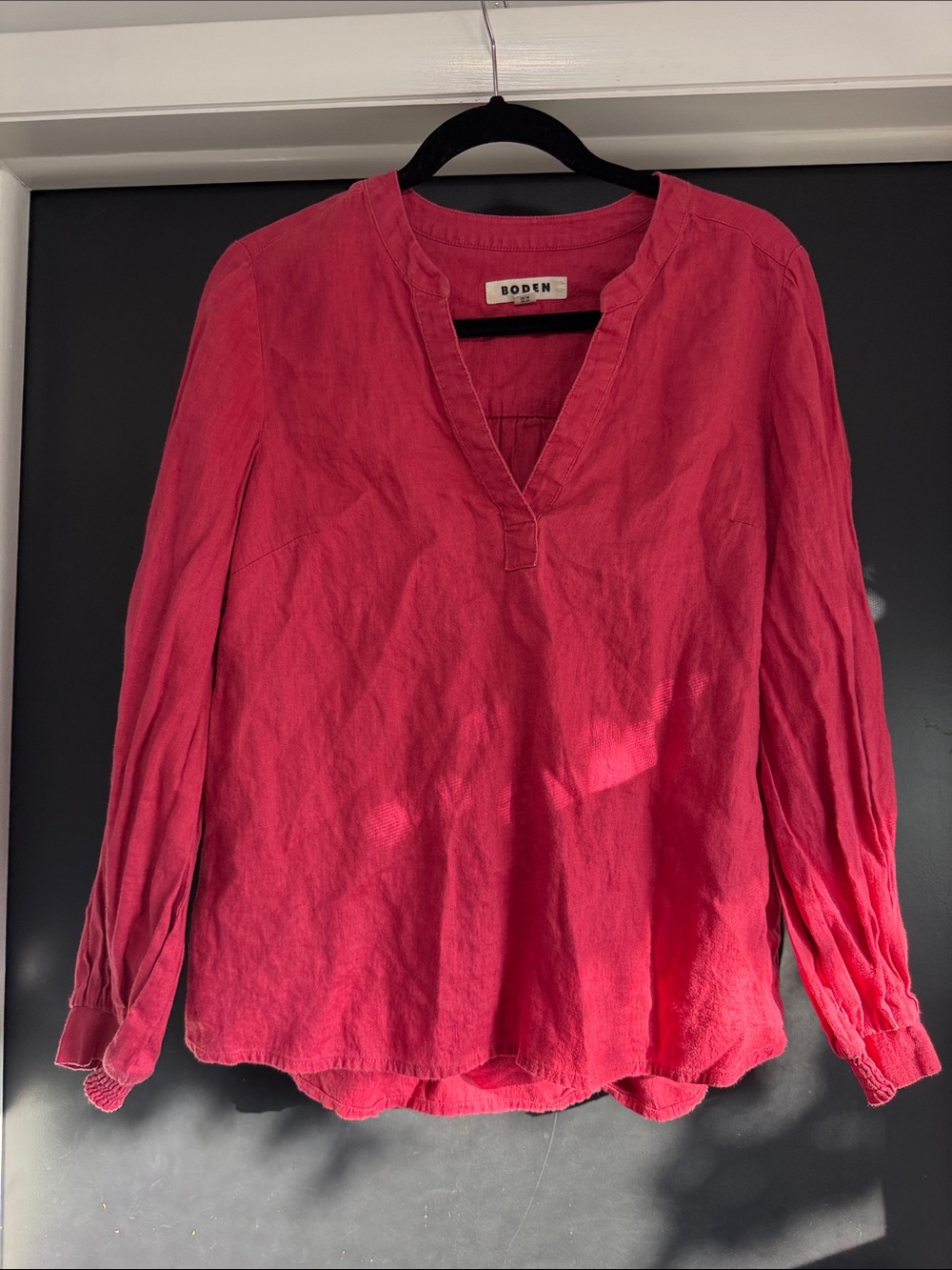 Boden Vibrant Pink V-Neck Long Sleeve Linen Top